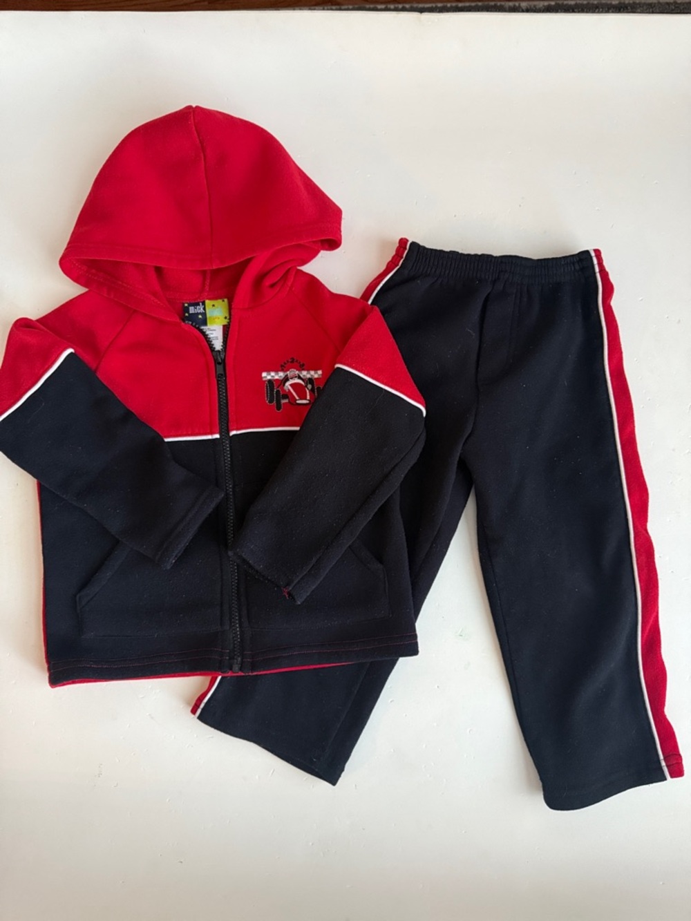 Mick Mack Red and Black Hooded Track Set Toddler Boys 3T Race Car